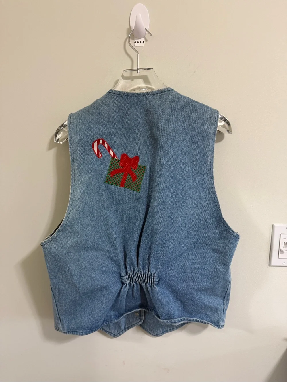 Vintage Rhea’s Fun Fashions Christmas Denim Vest XL Santa Rudolph Made USA